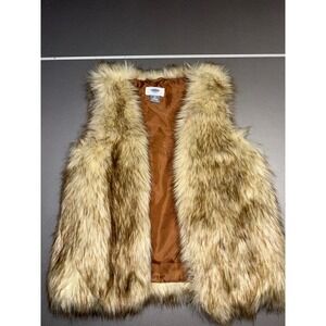 Old Navy Girls Brown Tan Faux Fur Vest Size M 8 Open Front Boho Shaggy Layering